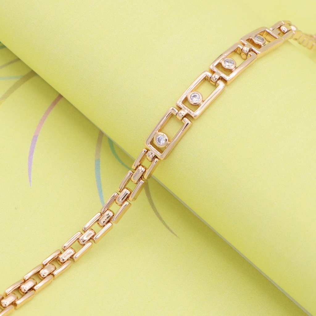 Rose Gold Plated Elegant Rectangle Link Bracelet With Crystals Xpbl0953